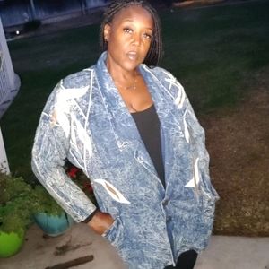 Vintage Monique Fashion 80s Acid Wash Embellished Jean Jacket 7/8 Medium